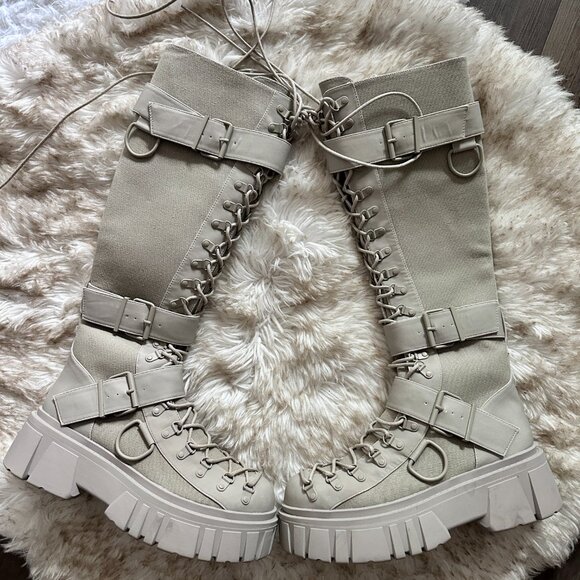 CLUBEXX WAYFARING ADVENTURE KNEE HIGH Gray Lace-Up tall Combat Boots size 11 - Picture 2 of 15